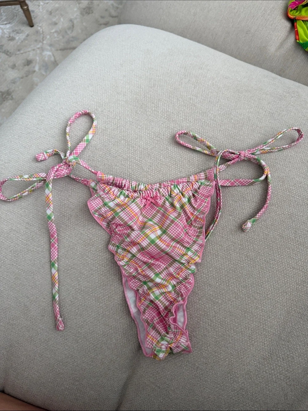 Frankie's Bikinis Pink Plaid Tie-Side Swim Bottoms